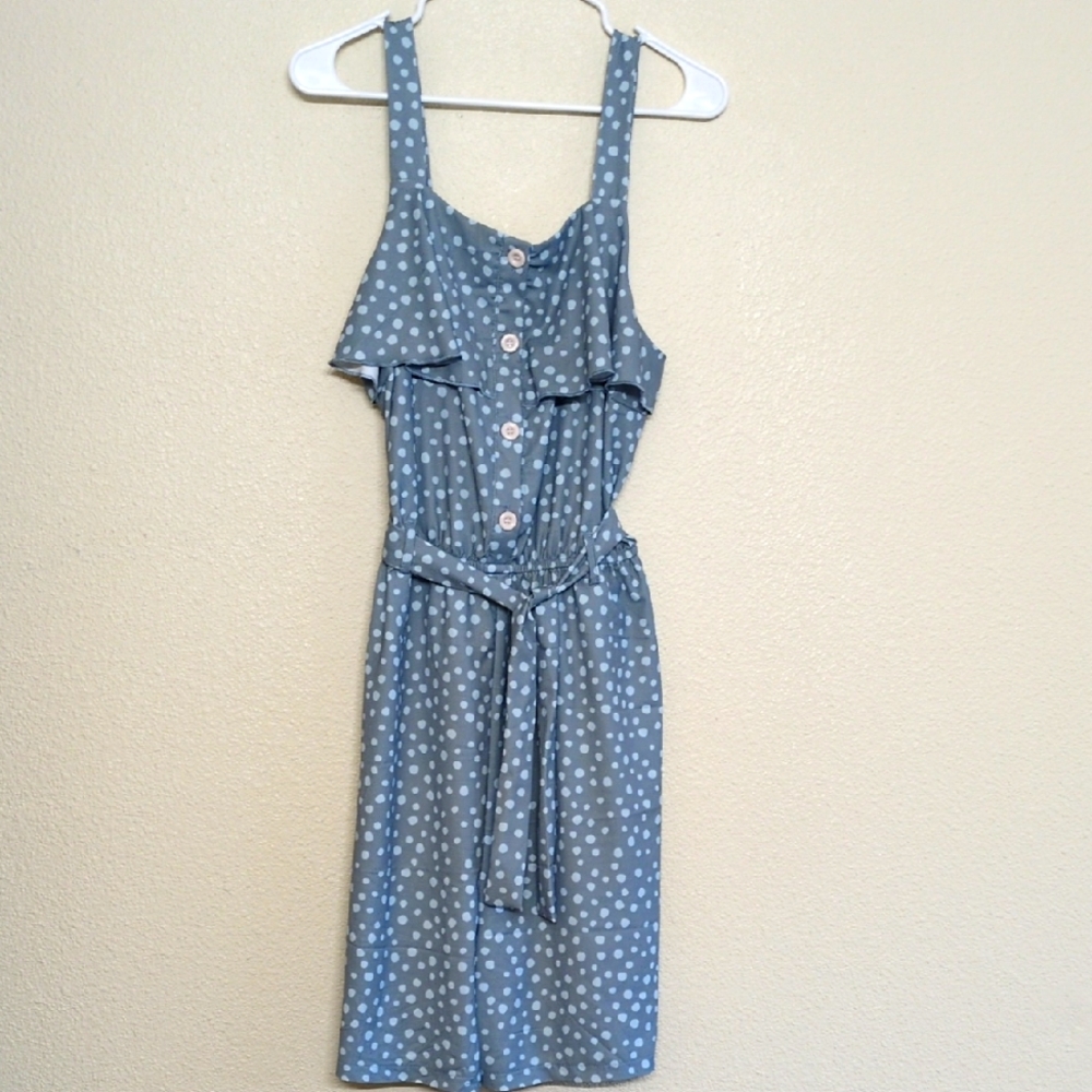 Tagless Soft Gray Silver Polka Dot Sleeveless Romper Super Soft Women's Size XL
